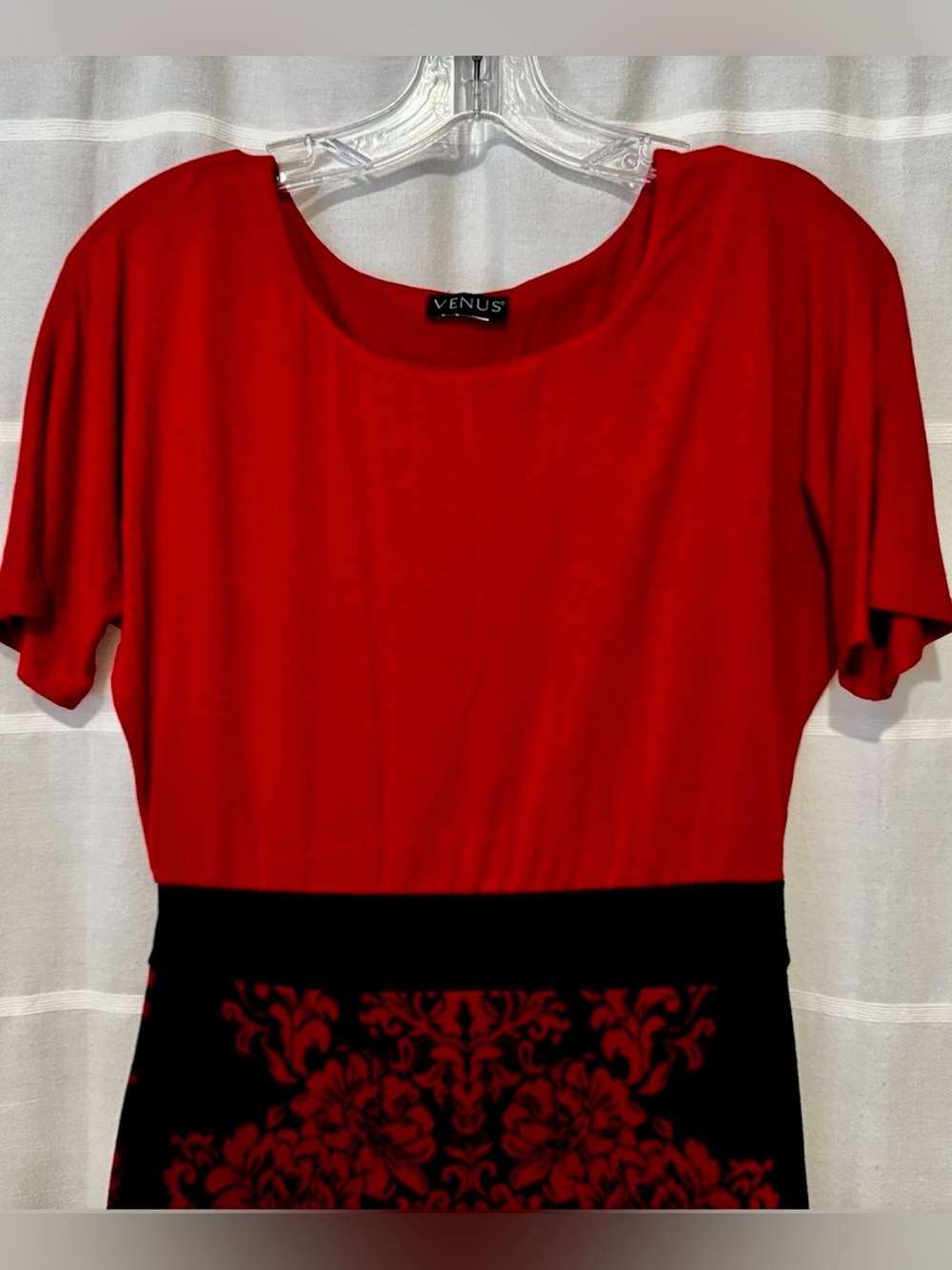 VENUS Colorblock Floral Damask Sheath Bodycon Dress Red Black - Size Small - Picture 3 of 13